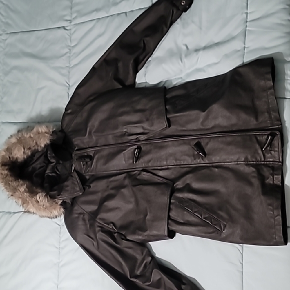 Vintage 90s Wilsons Leather‎ Fuax Fur Trimmed Hooded Parka Jacket Women's S